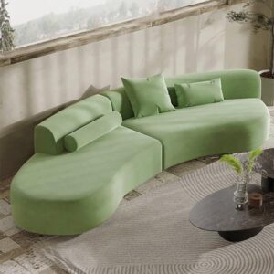 Alab Decor Premium 4 Seater Fabric Sofa Set | Modern 2-Part Modular Sectional Sofa for Living Room | High-Density Comfort Foam & Sturdy Wooden Frame (Beige) (Olive Green)