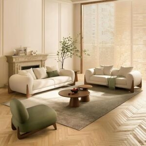 ALAB DECOR Classic 3+2=5 Seater Sofa Set Luxury Chesterfield Sofa in for Home Living Room & Office (Boucle Fabric Off White).