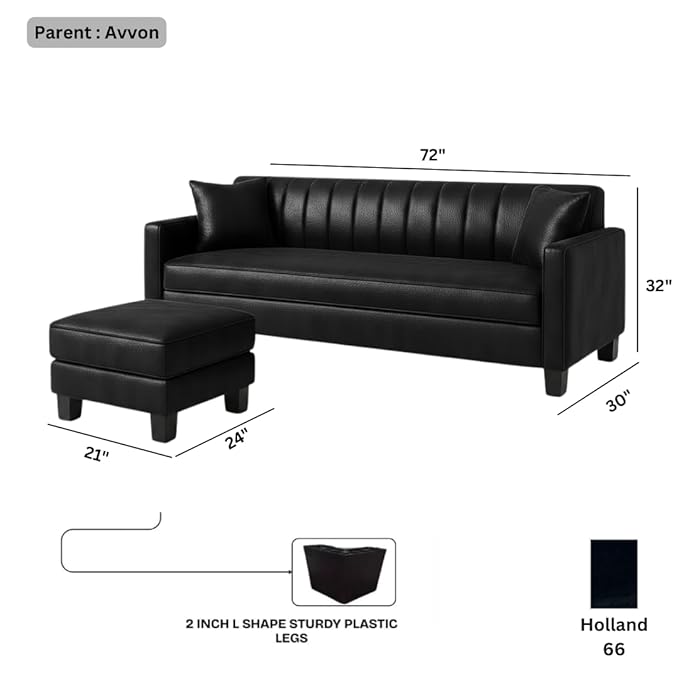 ALAB DECOR 3 Seater Leatherette Modular Sofa Set with Ottoman (Black) Premium Finish. - Image 2