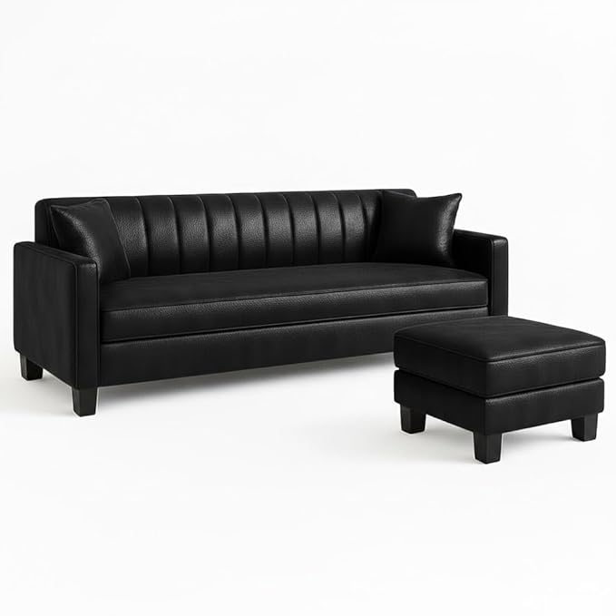 ALAB DECOR 3 Seater Leatherette Modular Sofa Set with Ottoman (Black) Premium Finish. - Image 3