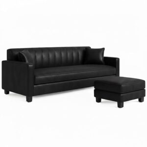 ALAB DECOR 3 Seater Leatherette Modular Sofa Set with Ottoman (Black) Premium Finish.