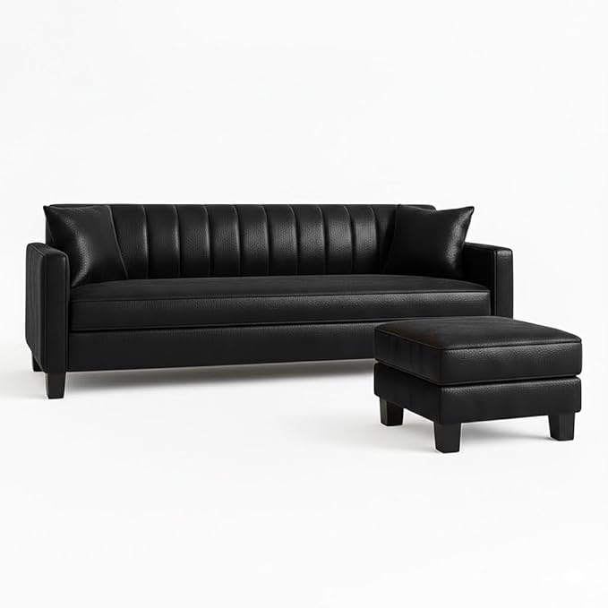 ALAB DECOR 3 Seater Leatherette Modular Sofa Set with Ottoman (Black) Premium Finish. - Image 4