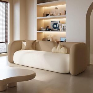 ALAB DECOR Modern Minimalist 3-Seater Sofa – Upholstered Couch for Living Room, Apartment & Office (Brown/Ivory)