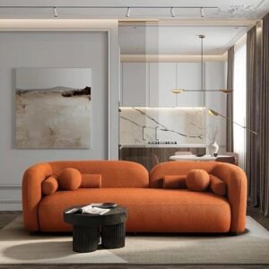 ALAB DECOR 3 Seater Cloud Sofa Upholstere Three Seater Sofa for Living Room Hotels & Offices (Orange)