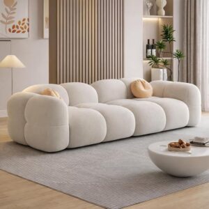 ALAB DECOR  Velvet Cloud Sofa – Premium Cushioned Comfort | 3 Seater Sofa for Living Room (Ivory)