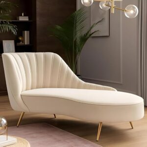 ALAB DECOR Curved 2 Seater Velvet Sofa, Channel Tufted for Living Room (Off White)