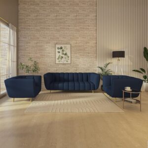 ALAB DECOR Premium Fabric Sofa Set | 5- to 6-Person Sofa Sofa | Pocket Spring Cushion | Padded Cushioned Armrest | Metal Leg with Golden Polish (Berry Blue,Seating-3+1+1) | 3 Years Warranty