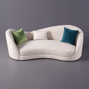 ALAB DECOR Curved 3 Seater Sofa Pillows Included Lazy Couch and chesterfiled Chaise Lounge Sofa/Velvet Chaise Loung for Bedroom/Living Room/Office (Cream).