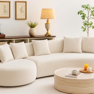 ALAB DECOR Curved Sofa for Living Room - Modern Boucle Modular Sectional Set, 4 Seat Upholstered Couch for Bedroom, Home Office (Beige, 4 Seater).