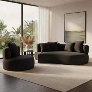 ALAB DECOR Curved Sofa for Living Room - Modern Boucle Modular Sectional Set, 4 Seat Upholstered Couch for Bedroom, Home Office.